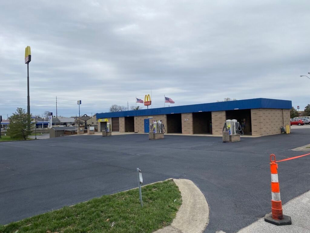Sealcoated car wash parking lot in Newburgh, Indiana