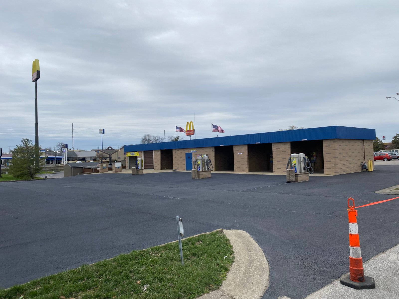 Sealcoated car wash parking lot in Newburgh Indiana