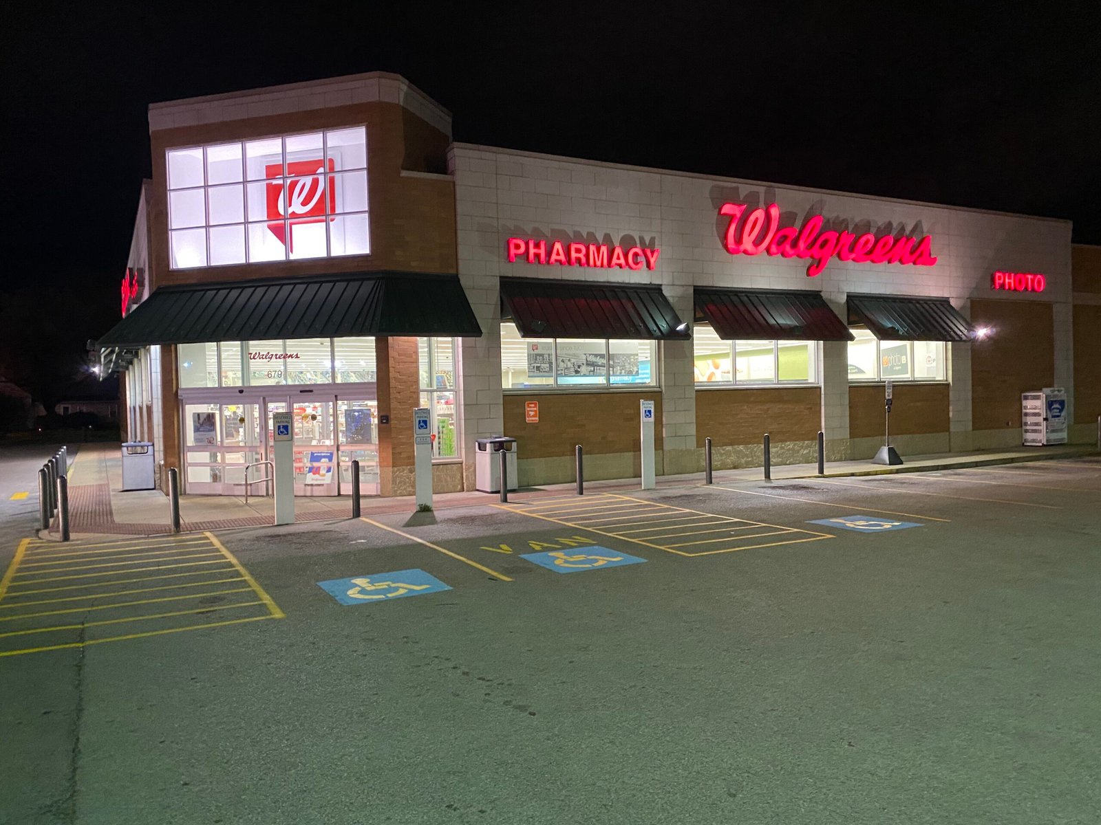 Fresh parking lot striping at Walgreens in Madisonville, Kentucky