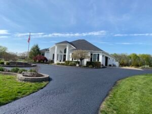 Freshly sealcoated residential driveway in Newburgh Indiana