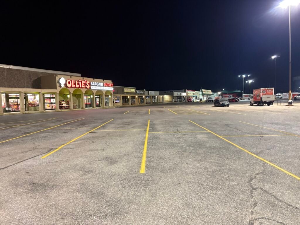 Completed parking lot striping at Ollie’s in Owensboro, Kentucky